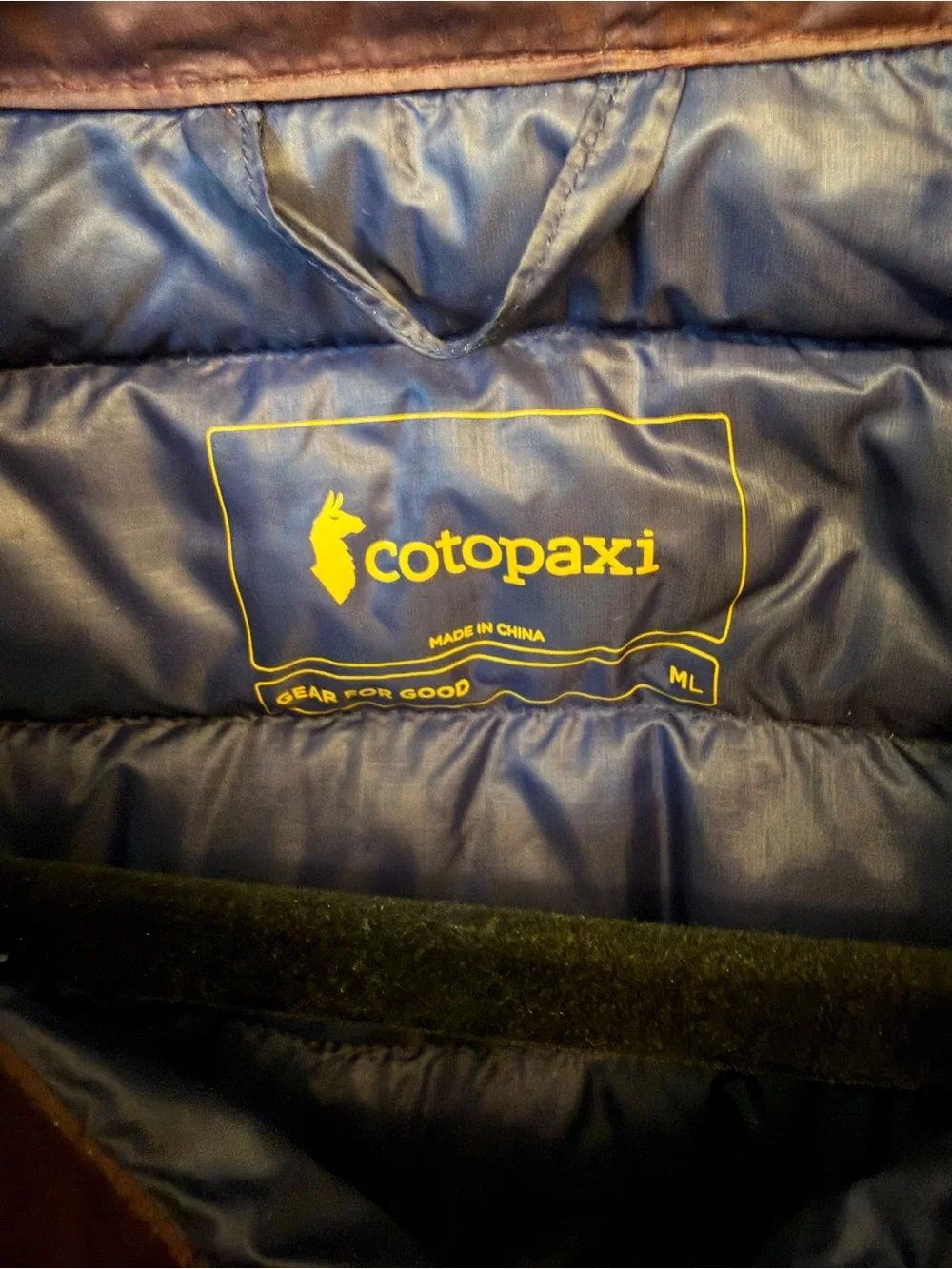 cotopaxi Navy Jacket Liner with Yellow Logo